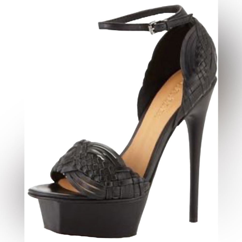L.A.M.B. Kesha Stiletto Platform Heels Black Leather Women’s Size 7.5